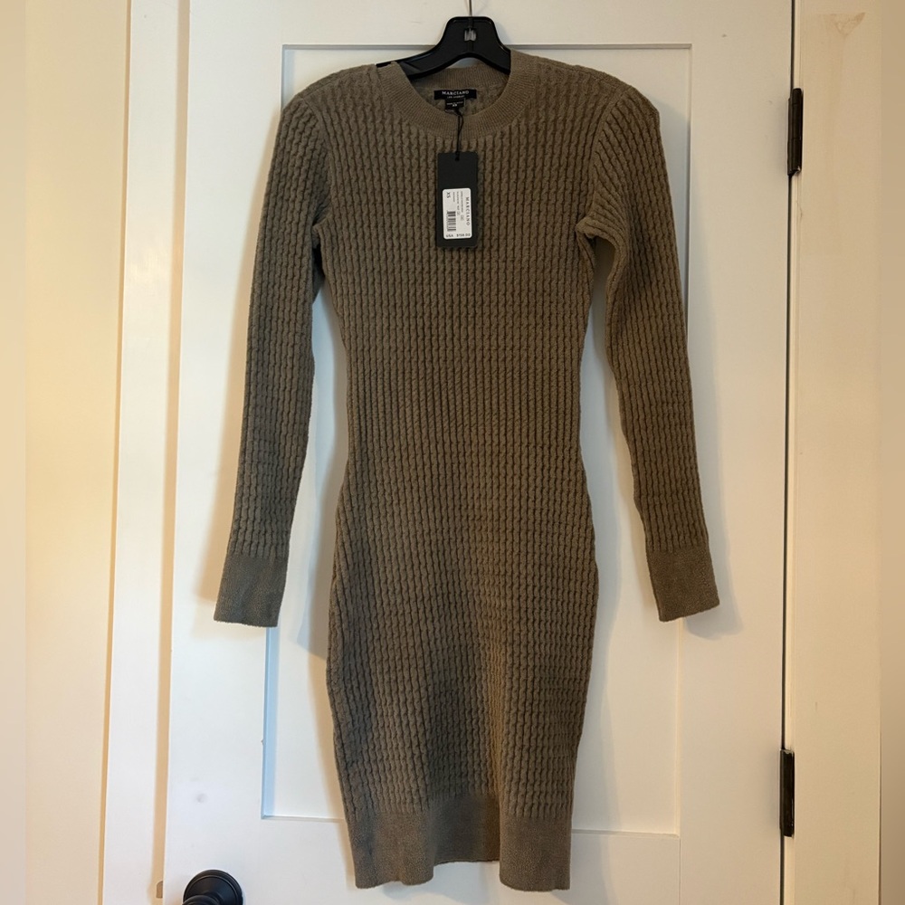 Marciano Chenille Sweater Dress XS rolling stone olive green